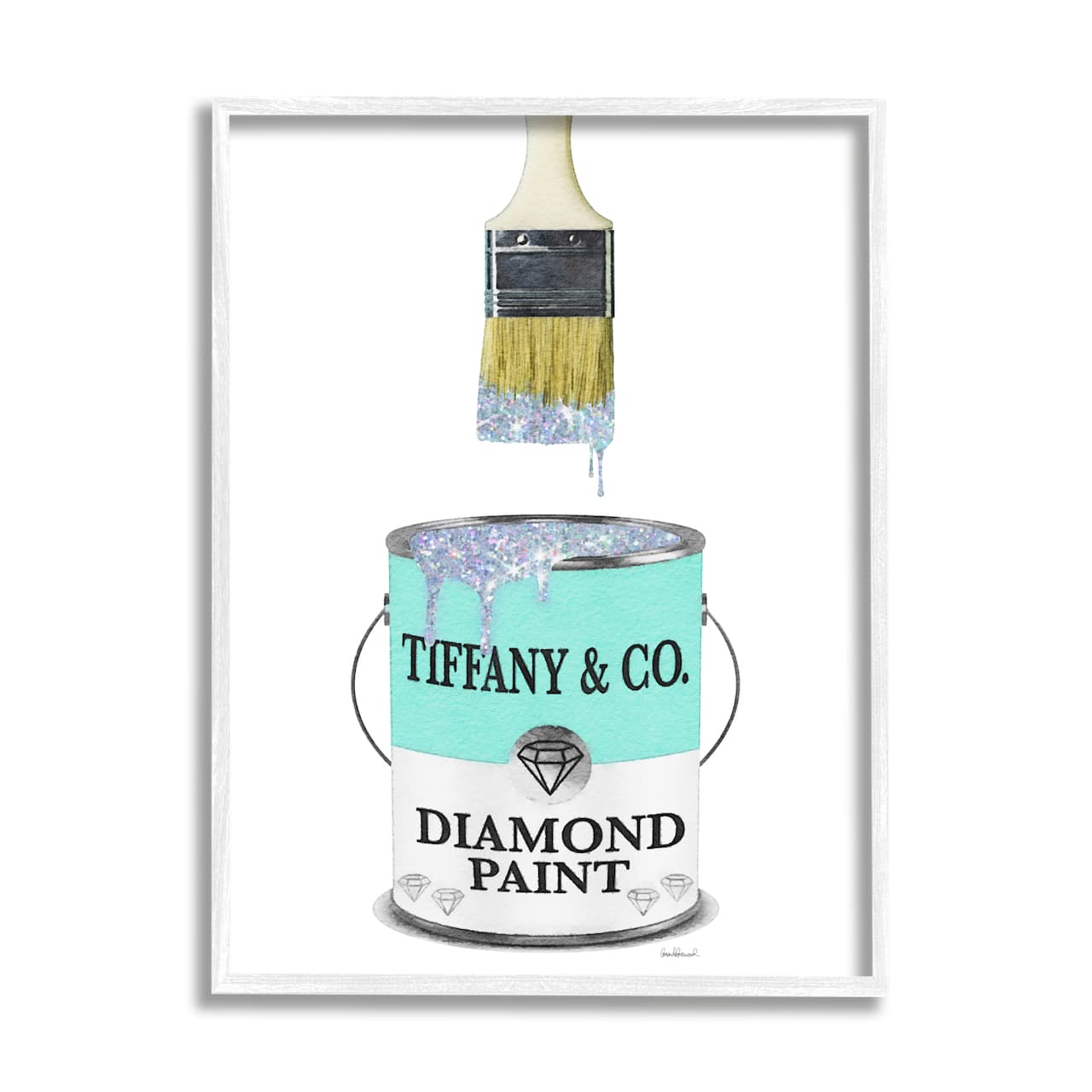 Stupell Industries Fashion Blue Diamond Paint Glam Paintbrush Designer Style Framed Wall Art